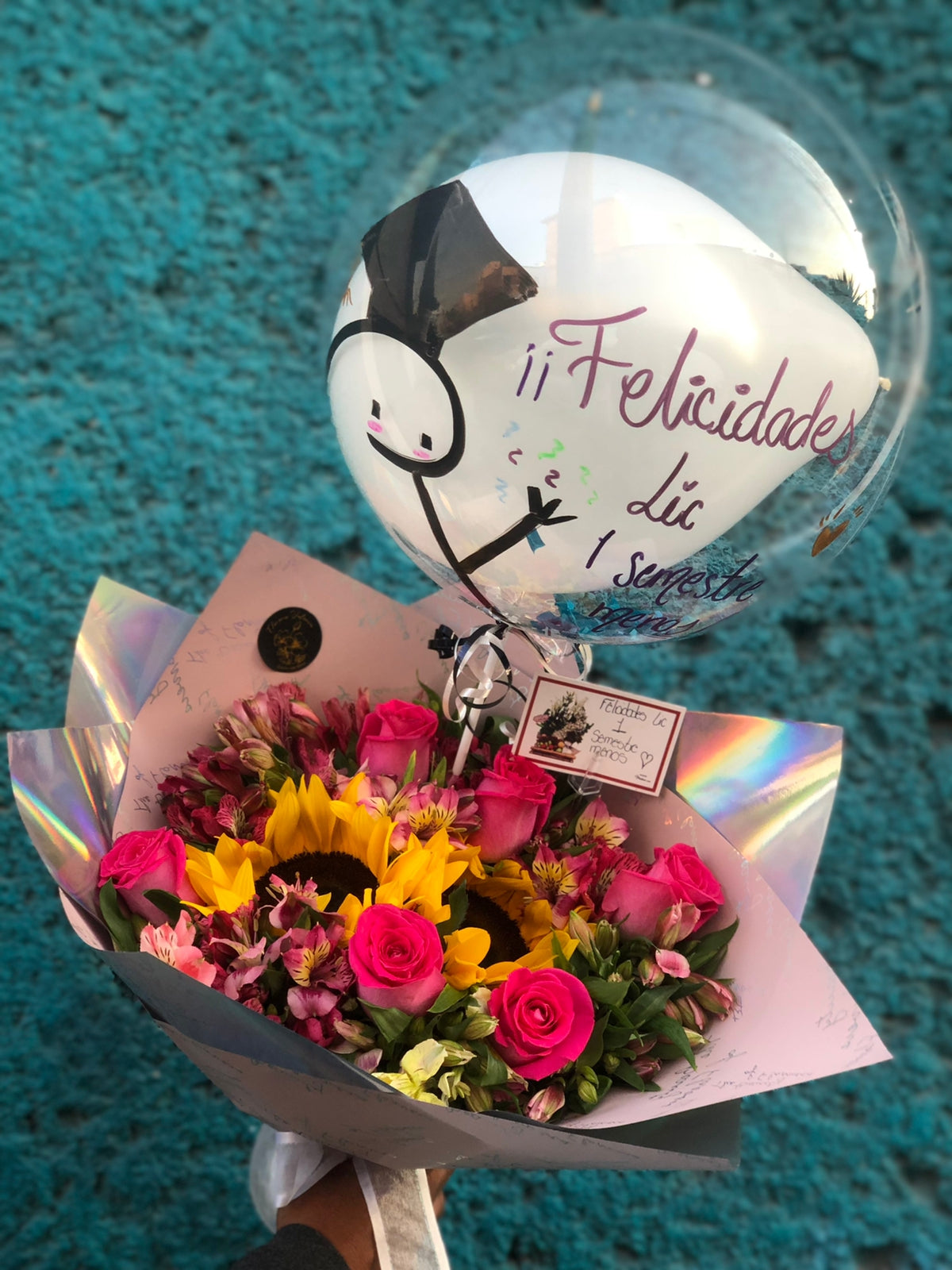 Bouquet y globo flork personalizado