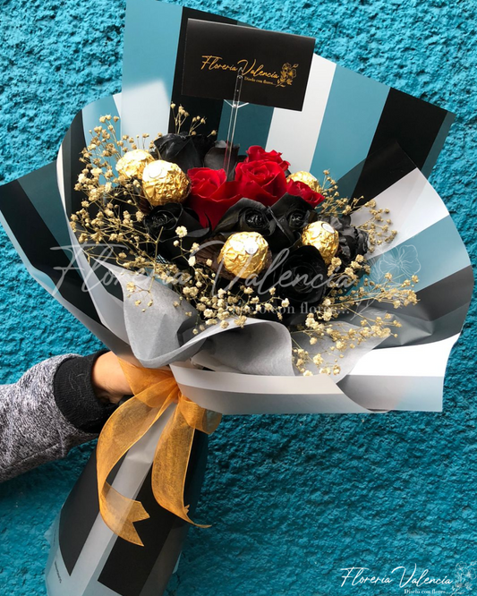 Rosas negras, rojas y chocolates